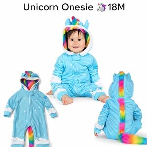 Tipsy Elves Unicorn Costume Onesie Baby 18M Rainbow Tail Hooded Blue